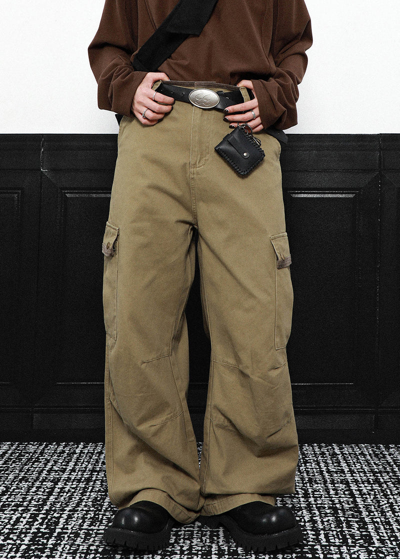 Grey Pockets High Waist Cotton Pants Spring