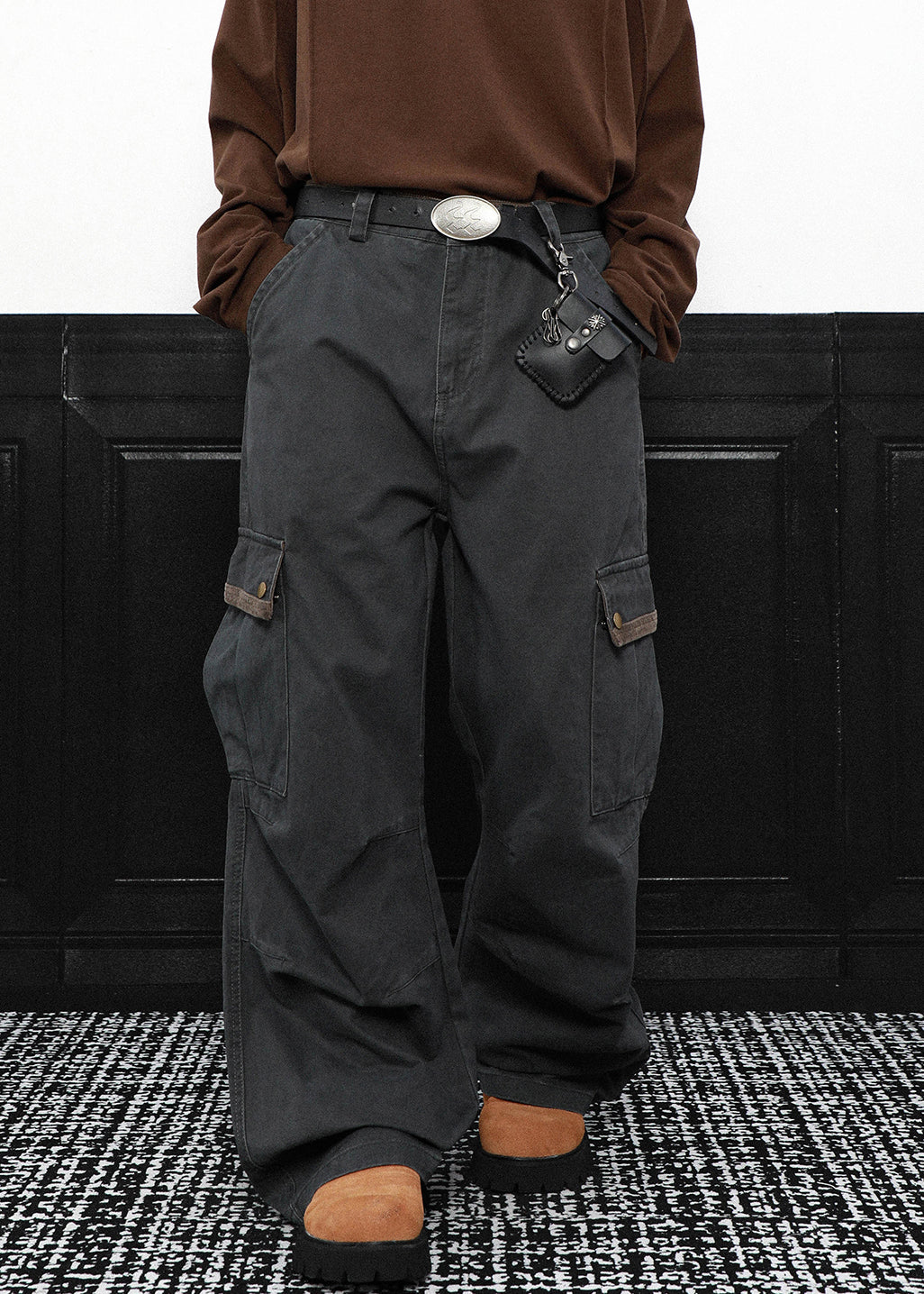Grey Pockets High Waist Cotton Pants Spring