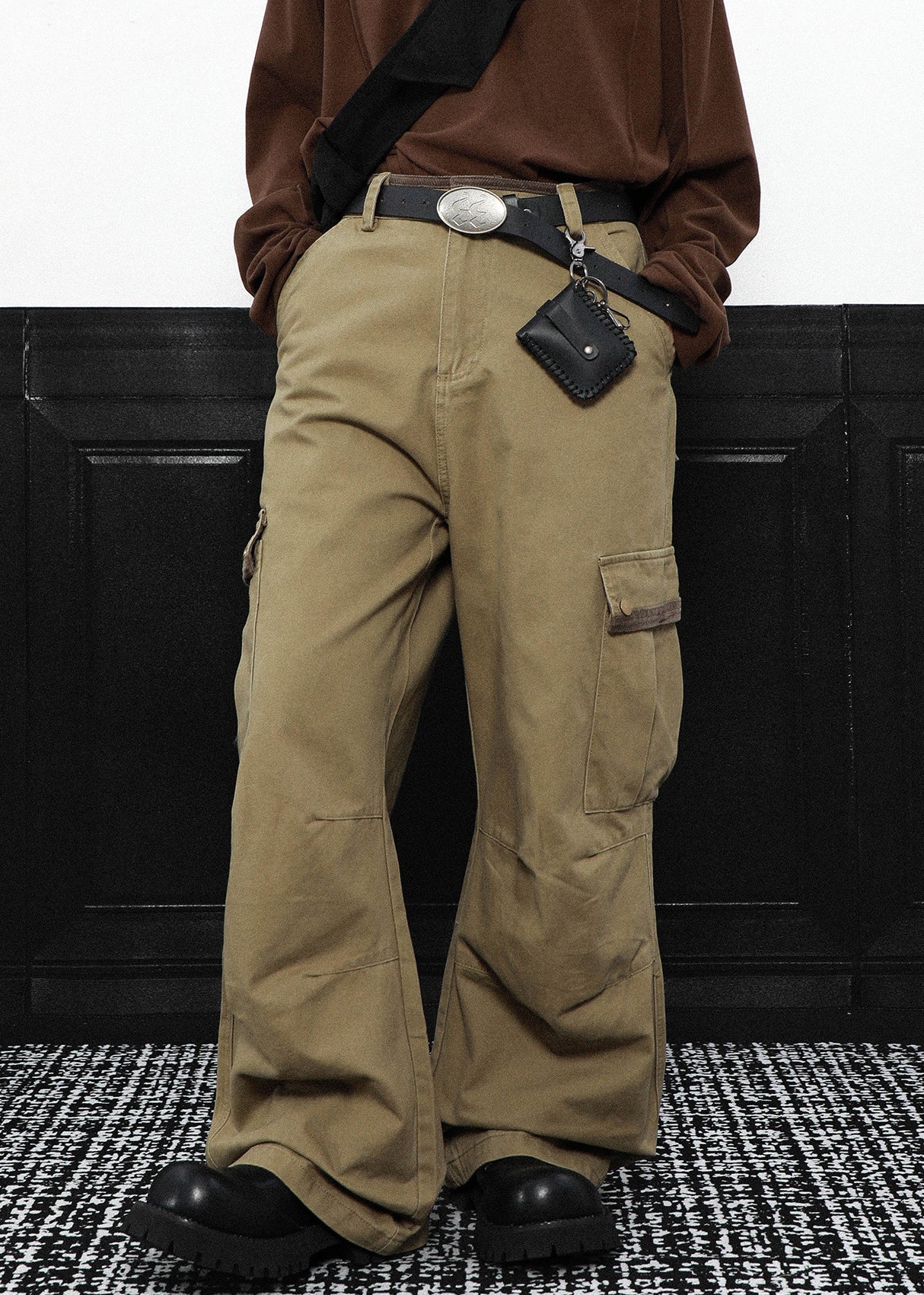 Grey Pockets High Waist Cotton Pants Spring