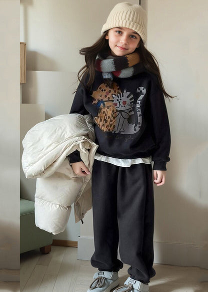 Grey Print Warm Fleece Sweatshirt and Lantern Pants Two Piece Set Spring