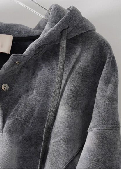 Casual Grey Tie Dye Drawstring Hooded Sweatshirts Top Spring