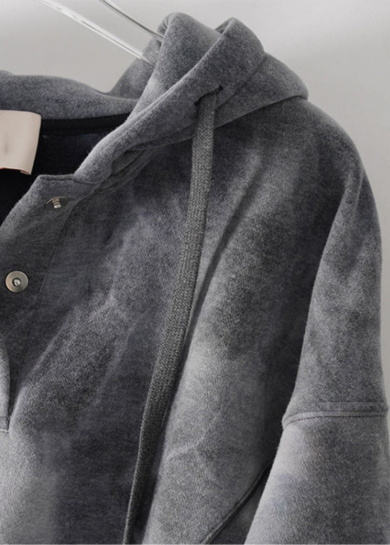 Grey Tie Dye Drawstring Hooded Sweatshirts Top Spring