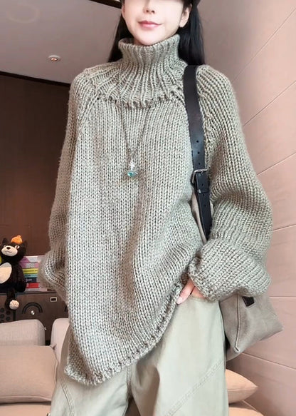 Grey Turtleneck Cozy Cotton Knit Sweaters Winter