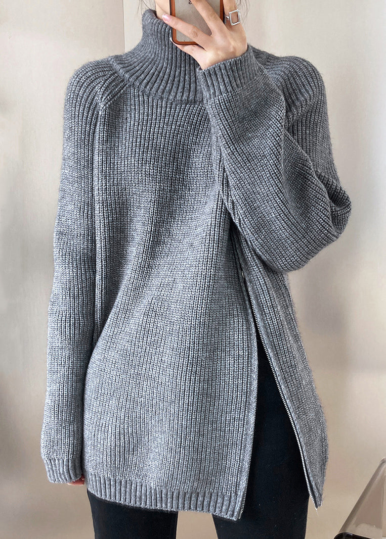 Grey Turtleneck Thick Cotton Knit Sweaters Fall