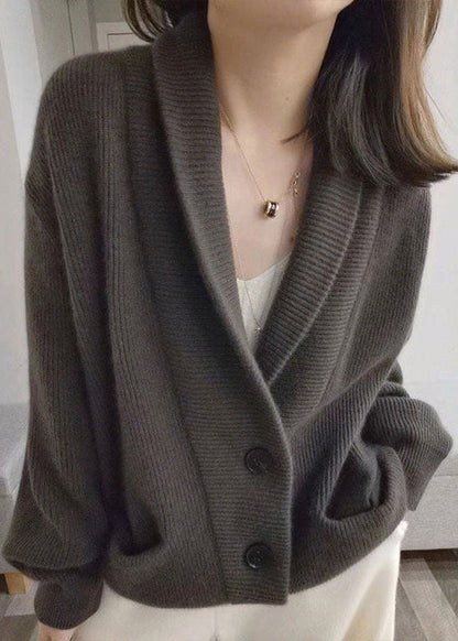 Grey V Neck Chunky Oversized Knit Cardigans Spring