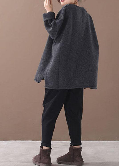 Grey V Neck Fall Knit Top