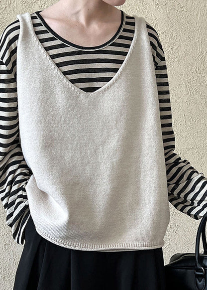 Grey V Neck Thick Cotton Knit Vest Sleeveless