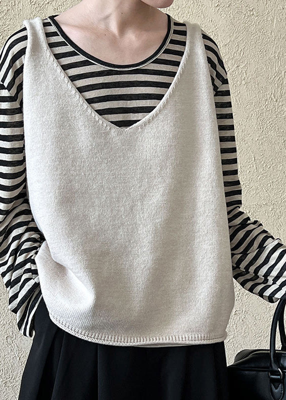 Grey V Neck Thick Cotton Knit Vest Sleeveless