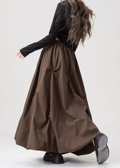 Grey Wrinkled Elastic Waist Cotton Skirts Fall
