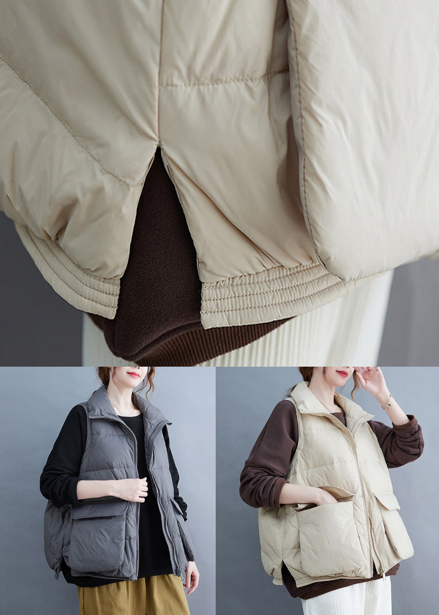 Grey Zip Up Patchwork Fine Cotton Filled Vest Sleeveless