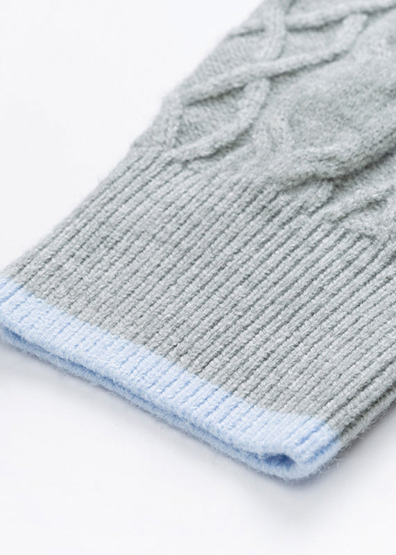 Grey Zippered Patchwork Thick Cotton Knit Sweaters Tops Fall