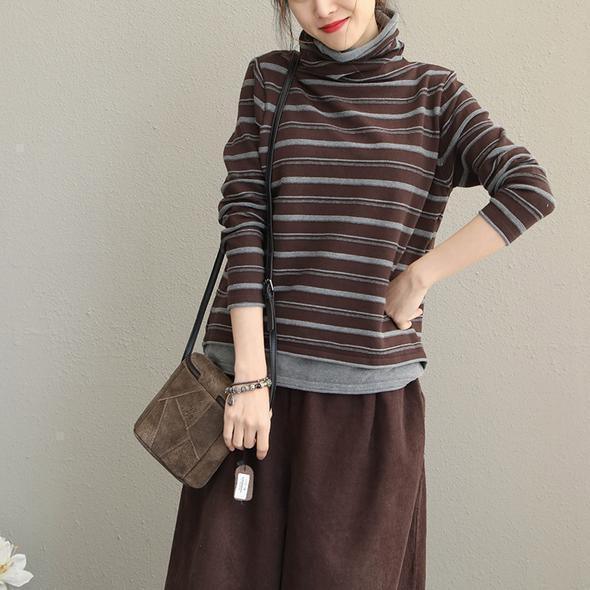 High Neck Striped Fitted Cotton Sweater for New