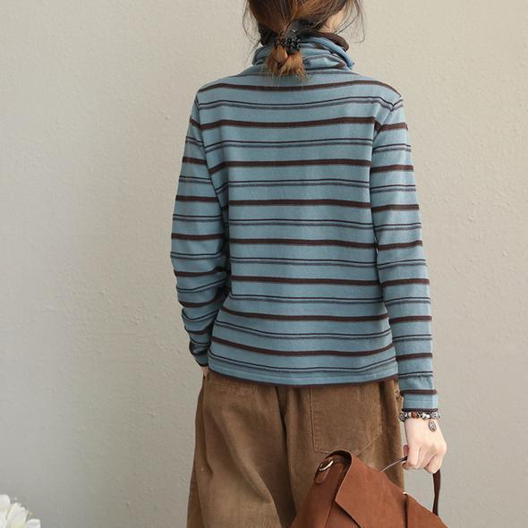 High Neck Striped Fitted Cotton Sweater for New