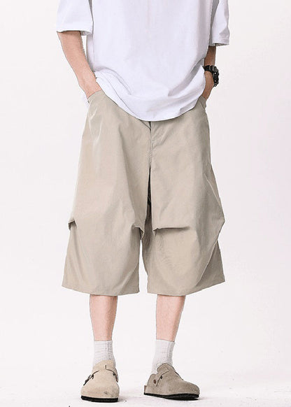 Khaki Asymmetrical Pockets Patchwork High Waist Pants