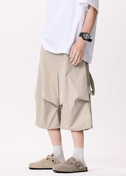 Khaki Asymmetrical Pockets Patchwork High Waist Pants
