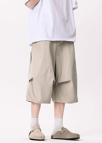 Khaki Asymmetrical Pockets Patchwork High Waist Pants