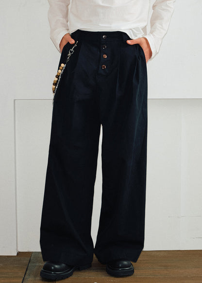 Khaki Button Pockets High Waist Cotton Pants Spring