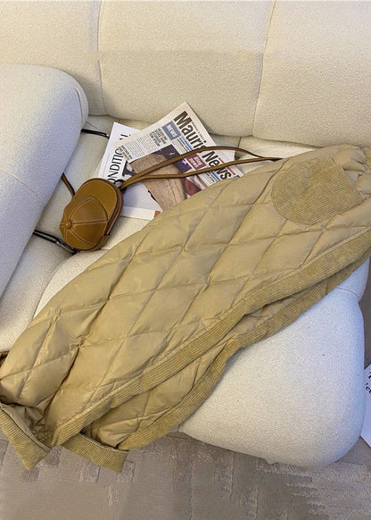 Khaki Corduroy Patchwork Cotton Filled Pants Winter