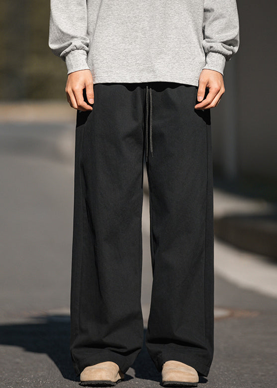 Khaki Embroideried Pockets Cotton Wide Leg Pants Summer