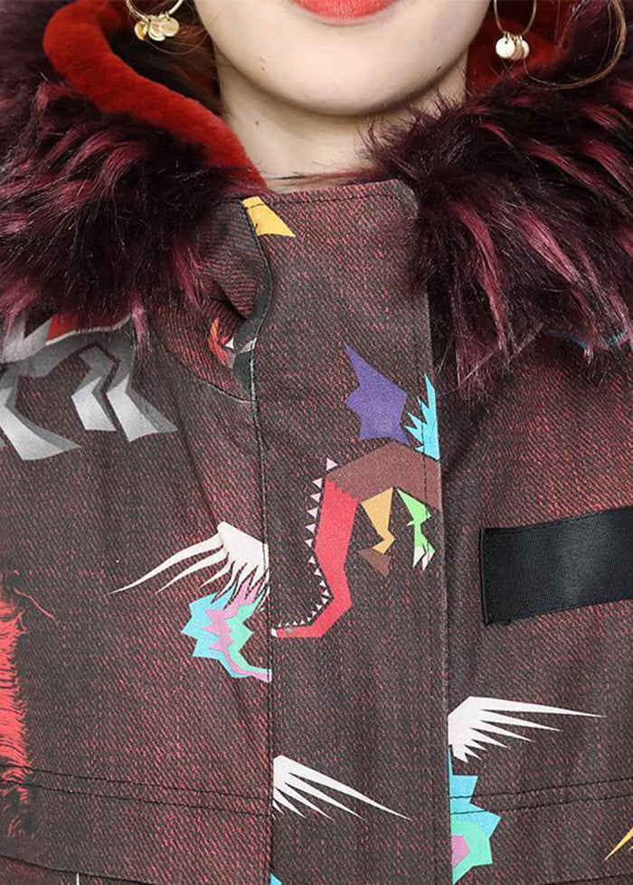 Khaki Fur Collar Fuzzy Rabbit Hair Lined Denim Coats Winter