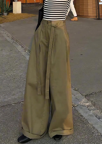 Khaki Original Design High Waist Cotton Wide Leg Pants Fall