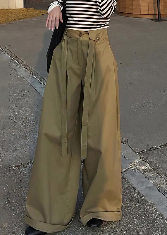 Khaki Original Design High Waist Cotton Wide Leg Pants Fall