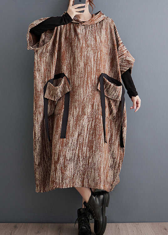 Khaki Oversized Big Pockets Cotton Long Dress Spring