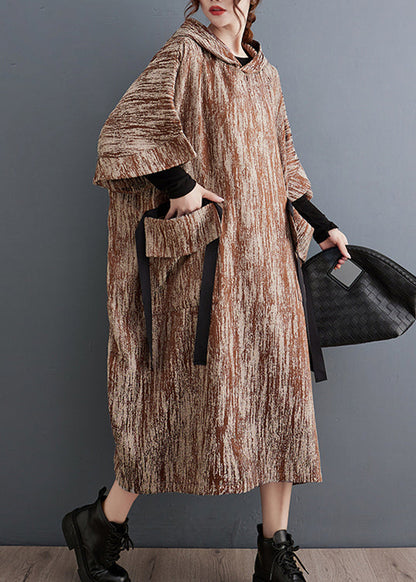 Khaki Oversized Big Pockets Cotton Long Dress Spring