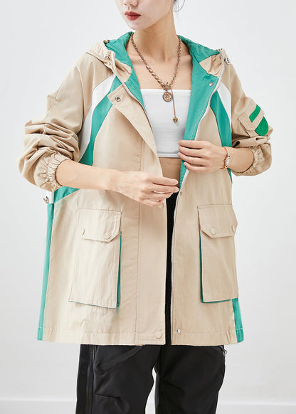 Khaki Oversized Patchwork Applique Cotton Jacket Fall
