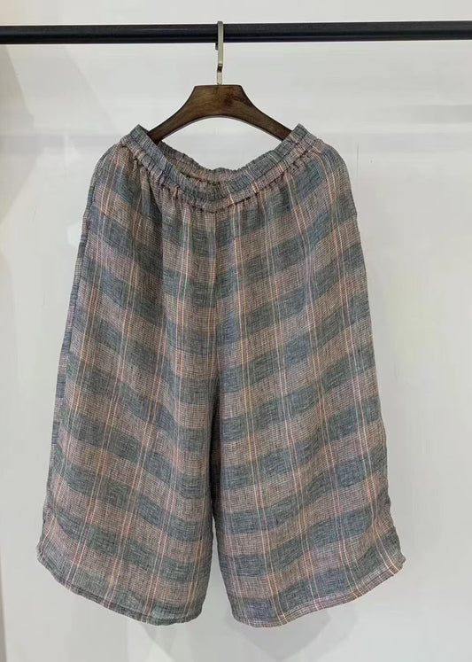 Khaki Oversized Plaid Linen Harem Pants Summer