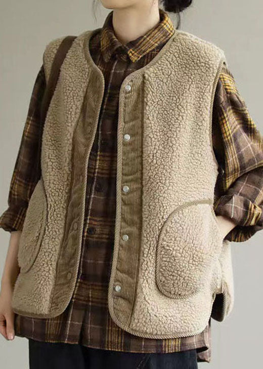 Khaki Patchwork Faux Fur Tank Sleeveless