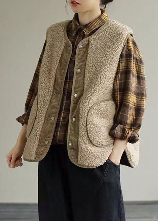 Khaki Patchwork Faux Fur Tank Sleeveless