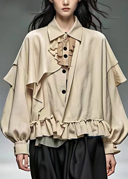 Khaki Peter Pan Collar Patchwork Button Coats Fall