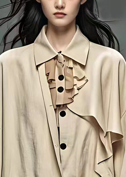 Khaki Peter Pan Collar Patchwork Button Coats Fall