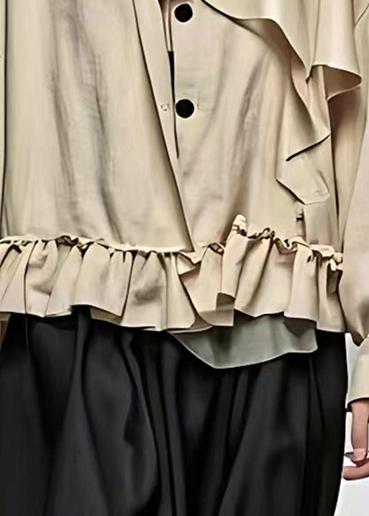 Khaki Peter Pan Collar Patchwork Button Coats Fall