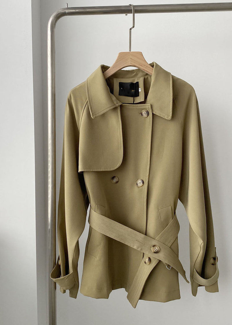 Khaki Peter Pan Collar Pockets Button Tunic Jackets Spring