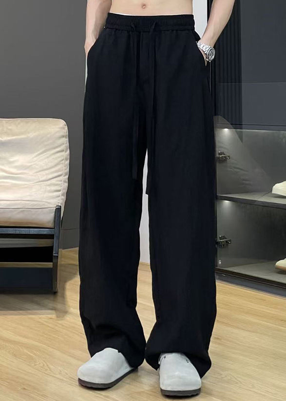 Khaki Pockets Elastic Waist Thin Linen Pants Summer