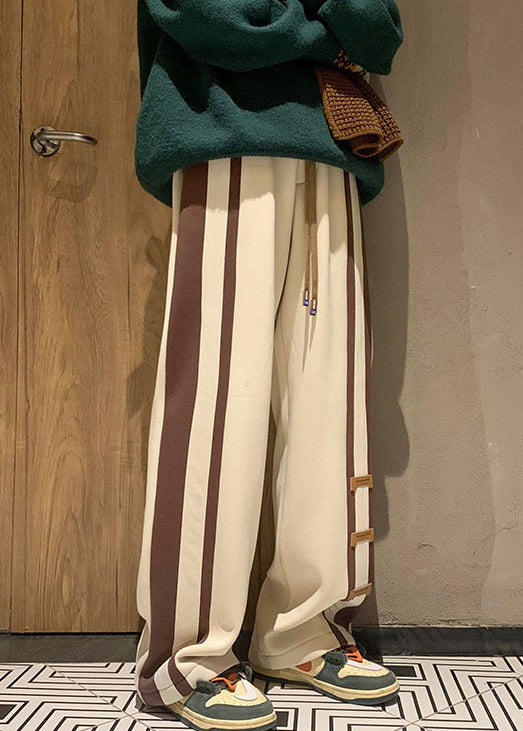 Khaki Pockets Elastic Waist Warm Fleece Pants Spring