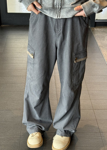 Khaki Pockets High Waist Denim Pants Spring