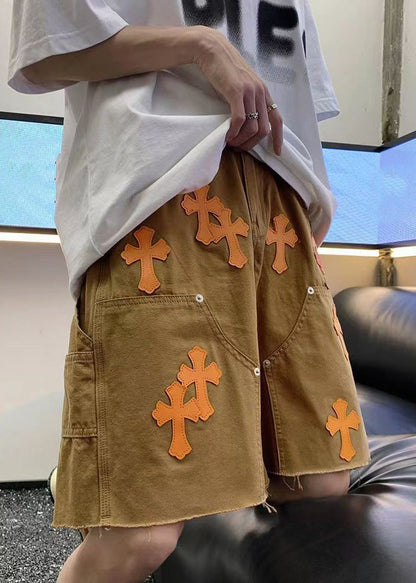Khaki Pockets High Waist Denim Shorts Summer