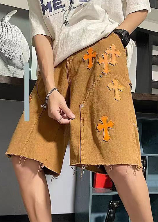 Khaki Pockets High Waist Denim Shorts Summer