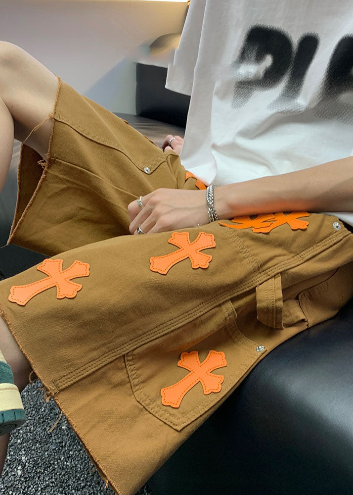 Khaki Pockets High Waist Denim Shorts Summer