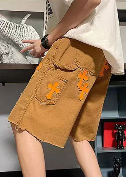 Khaki Pockets High Waist Denim Shorts Summer