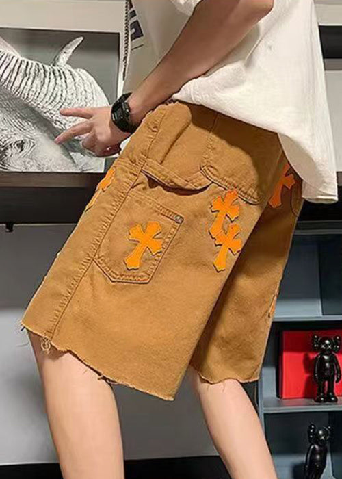 Khaki Pockets High Waist Denim Shorts Summer