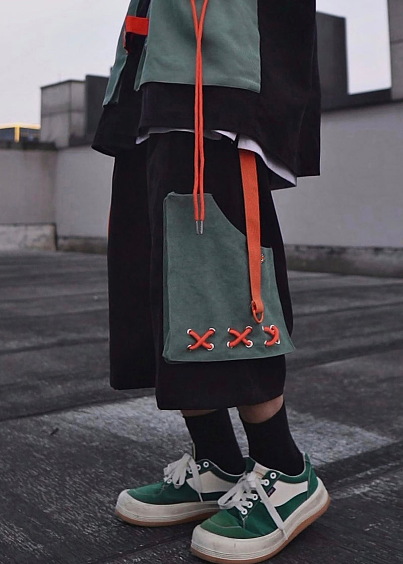 Khaki Pockets Oversized Cotton Shorts Summer