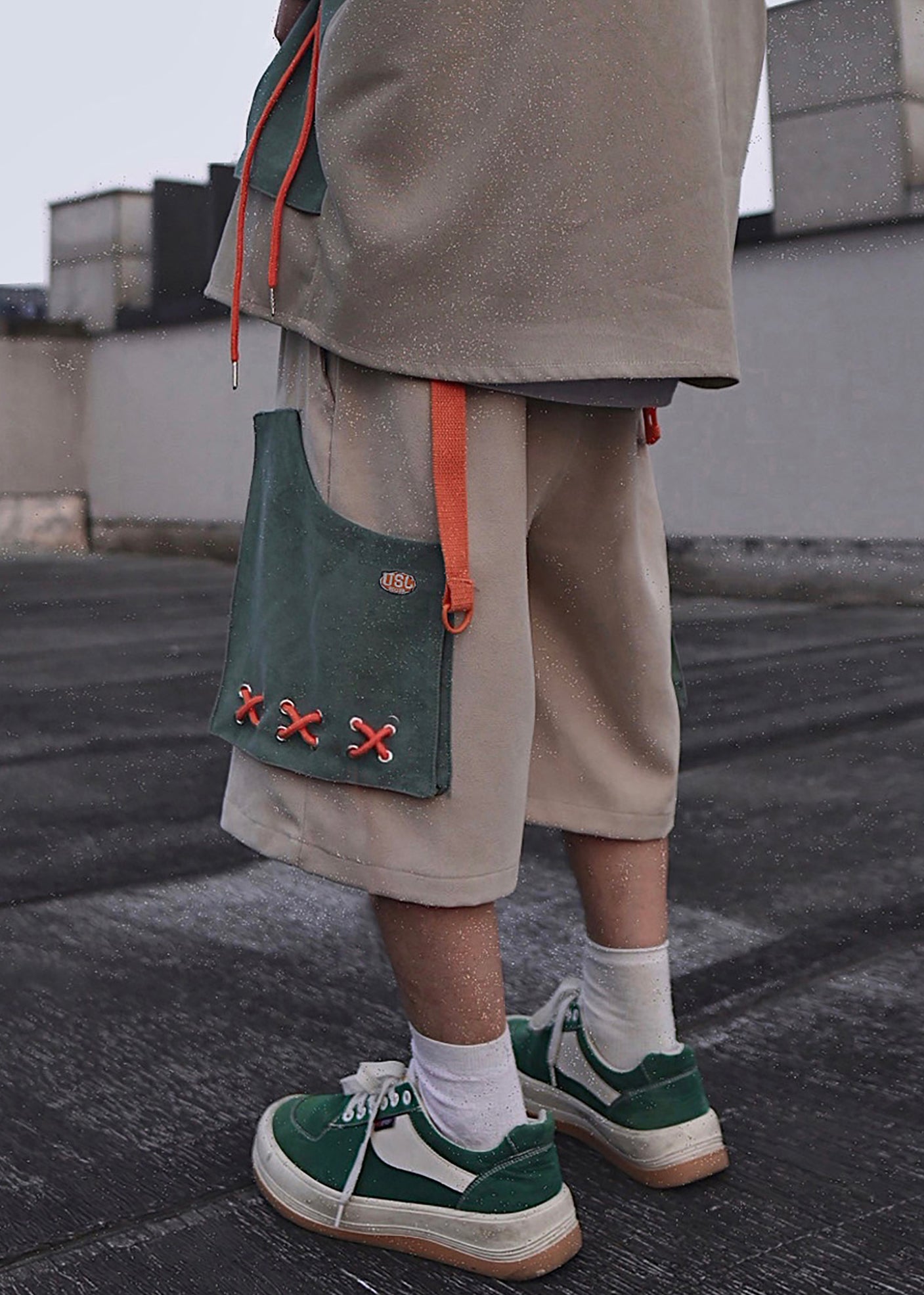 Khaki Pockets Oversized Cotton Shorts Summer