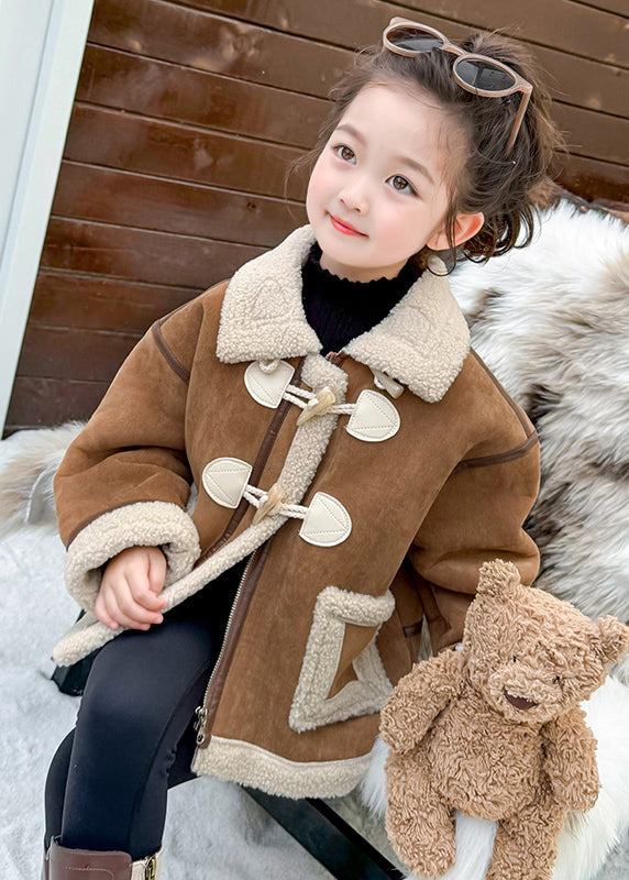Khaki Pockets Patchwork Thick Warm Fuzzy Wool Lined Coats Winter