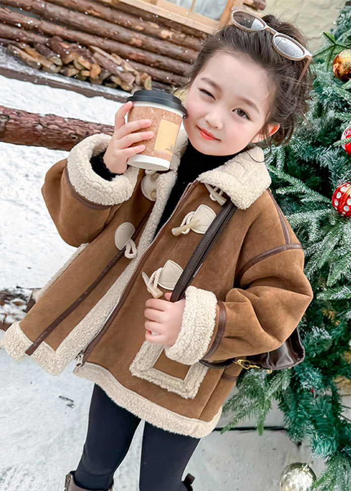 Khaki Pockets Patchwork Thick Warm Fuzzy Wool Lined Coats Winter