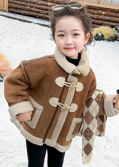 Khaki Pockets Patchwork Thick Warm Fuzzy Wool Lined Coats Winter
