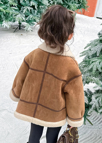 Khaki Pockets Patchwork Thick Warm Fuzzy Wool Lined Coats Winter